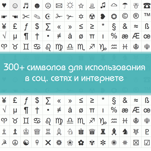 300+ символов для использования в соц. сетях и интернете