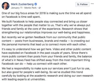 Алгоритм Фейсбук предпочитает друзей бизнес страницам